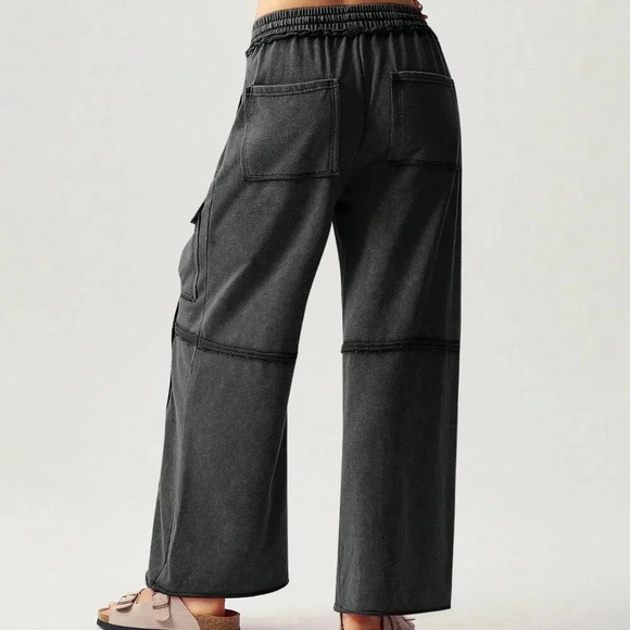 Black Casual Women's Vacation Knit Pockets Wide Leg Pants - Picture 6 of 8